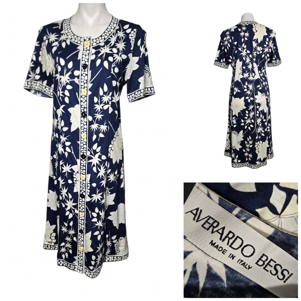 Vintage Averardo Bessi Italy dress Floral 100% Cotton Button A-line Midi 12 L